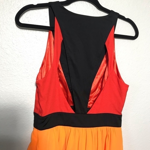 Bebe Orange Black Red Colorblock Asymmetrical D46 - Picture 6 of 7